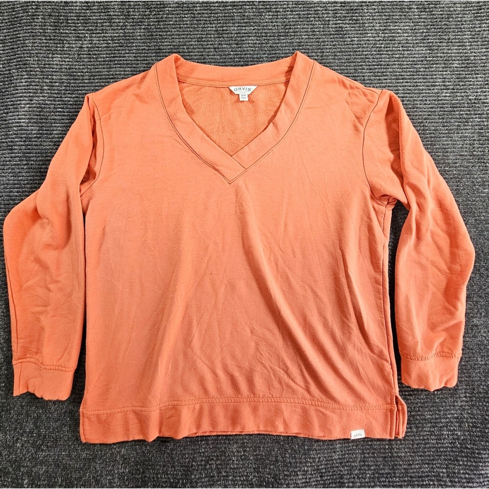 Orvis Classic Collection Sweatshirt Womens Medium Orange Long Sleeve V Neck